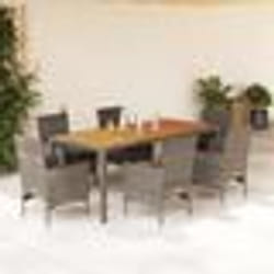 vidaXL Ensemble à manger de jardin et coussins 7 pcs gris rotin acacia