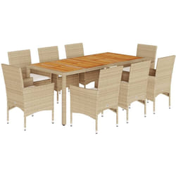Vidaxl - Ensemble à manger de jardin et coussins 9pcs beige rotin acacia