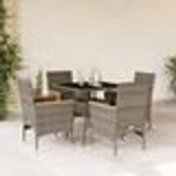 vidaXL Ensemble à manger de jardin et coussins 5 pcs gris rotin verre