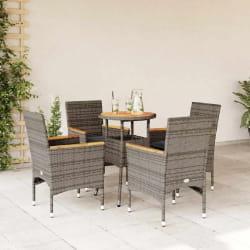 vidaXL Ensemble à manger de jardin et coussins 5 pcs gris rotin acacia