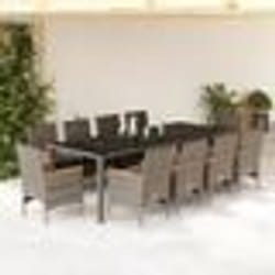 vidaXL Ensemble à manger de jardin et coussins 11 pcs gris rotin verre