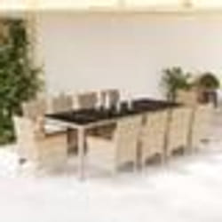 vidaXL Ensemble à manger de jardin et coussins 11pcs beige rotin verre