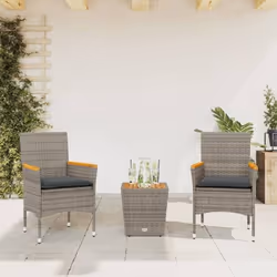 vidaXL Ensemble de bistro avec coussins 3 pcs gris rotin et verre