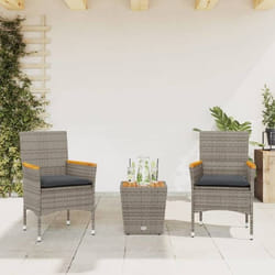 vidaXL Ensemble de bistro avec coussins 3 pcs gris rotin et verre