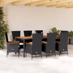 vidaXL Ensemble à manger de jardin 9pcs coussins noir résine tressée