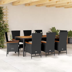 vidaXL Ensemble à manger de jardin 9pcs coussins noir résine tressée