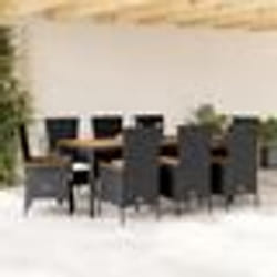 vidaXL Ensemble à manger de jardin 9pcs coussins noir résine tressée