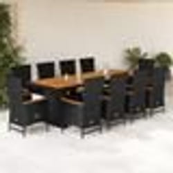 vidaXL Ensemble à manger de jardin 11 pcs coussins noir résine tressée