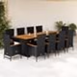 vidaXL Ensemble à manger de jardin 11 pcs coussins noir résine tressée