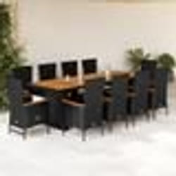 vidaXL Ensemble à manger de jardin 11 pcs coussins noir résine tressée