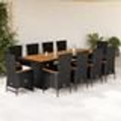 vidaXL Ensemble à manger de jardin 11 pcs coussins noir résine tressée