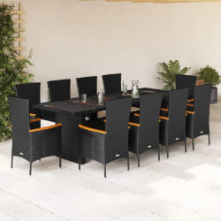 vidaXL Ensemble à Manger Jardin 11 pcs - Noir Résine Tressée