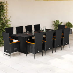 vidaXL Ensemble à Manger de Jardin 11 pcs - Noir