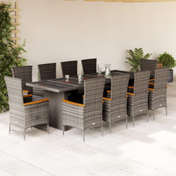 vidaXL Ensemble à manger de jardin 11pcs avec coussins gris poly rotin