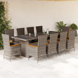 vidaXL Ensemble à manger de jardin 11pcs avec coussins gris poly rotin