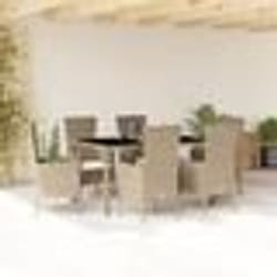 vidaXL Ensemble à manger de jardin et coussins 7 pcs beige poly rotin
