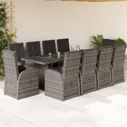 vidaXL Ensemble à manger de jardin 11pcs avec coussins gris poly rotin
