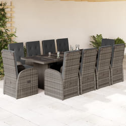 vidaXL Ensemble à manger de jardin 11pcs avec coussins gris poly rotin