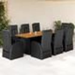 vidaXL Ensemble à manger de jardin 9pcs coussins noir résine tressée