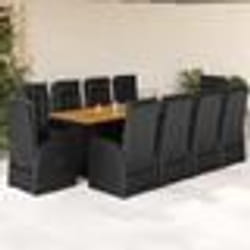 vidaXL Ensemble à manger de jardin 11 pcs coussins noir résine tressée