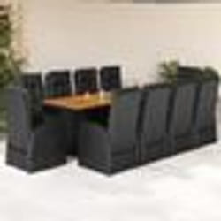 vidaXL Ensemble à manger de jardin 11 pcs coussins noir résine tressée