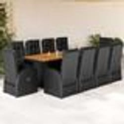 vidaXL Ensemble à manger de jardin 11 pcs coussins noir résine tressée