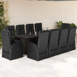 vidaXL Ensemble à manger de jardin 11 pcs - Noir