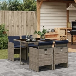 vidaXL Ensemble à manger de jardin 5 pcs coussins gris résine tressée