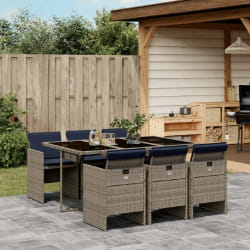 vidaXL Ensemble à manger de jardin 7 pcs coussins gris résine tressée