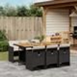 vidaXL Ensemble à manger de jardin coussins 7pcs Noir Résine tressée