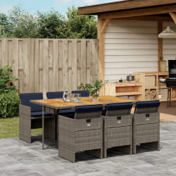 vidaXL Ensemble à manger de jardin 7 pcs coussins gris résine tressée
