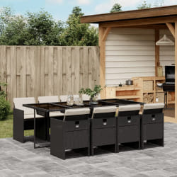 vidaXL Ensemble à manger de jardin 9pcs coussins noir résine tressée