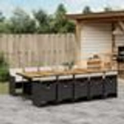 vidaXL Ensemble à manger de jardin 11 pcs coussins noir résine tressée