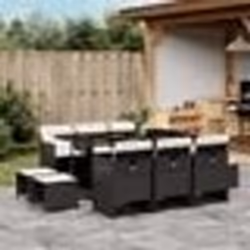 vidaXL Ensemble à manger de jardin 11 pcs coussins noir résine tressée