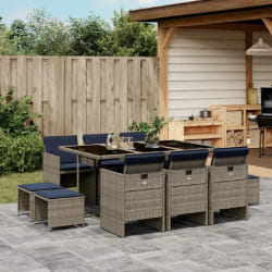 vidaXL Ensemble à manger de jardin 11 pcs coussins gris résine tressée