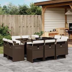 Vidaxl - Ensemble à manger de jardin et coussins 11 pcs marron rotin