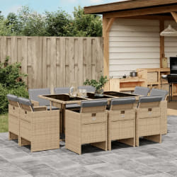 vidaXL Ensemble à manger de jardin et coussins 11 pcs mélange beige