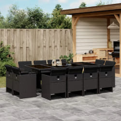 vidaXL Ensemble à manger de jardin 13 pcs coussins noir résine tressée