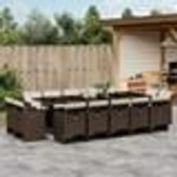 vidaXL Ensemble à manger de jardin avec coussins 15 pcs marron rotin