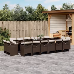 vidaXL Ensemble à manger de jardin et coussins 17 pcs marron rotin