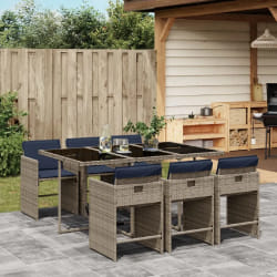 vidaXL Ensemble à manger de jardin 7 pcs coussins gris résine tressée