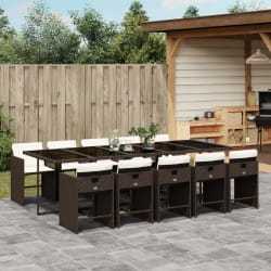 vidaXL Ensemble à manger de jardin et coussins 11 pcs marron rotin