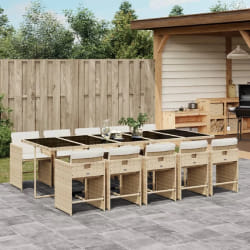 vidaXL Ensemble à manger de jardin et coussins 11 pcs beige poly rotin