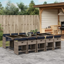 vidaXL Ensemble à manger de jardin 11 pcs coussins gris résine tressée