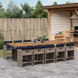 vidaXL Ensemble à manger de jardin 11 pcs coussins gris résine tressée