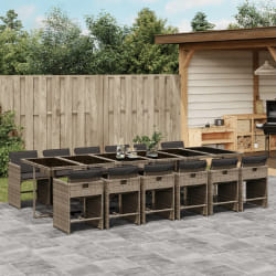 vidaXL Ensemble à manger de jardin coussins 13 pcs gris résine tressée