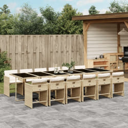 vidaXL Ensemble à manger de jardin et coussins 13 pcs beige