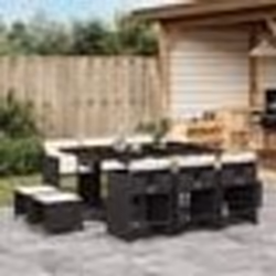 vidaXL Ensemble à manger de jardin 11 pcs coussins noir résine tressée