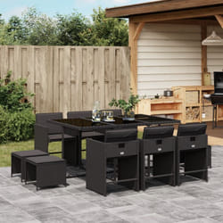 Ensemble à manger de jardin 11 pcs coussins noir résine tressée - Vidaxl