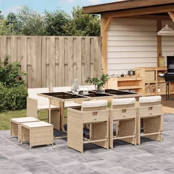 vidaXL Ensemble à manger de jardin et coussins 11 pcs beige poly rotin
